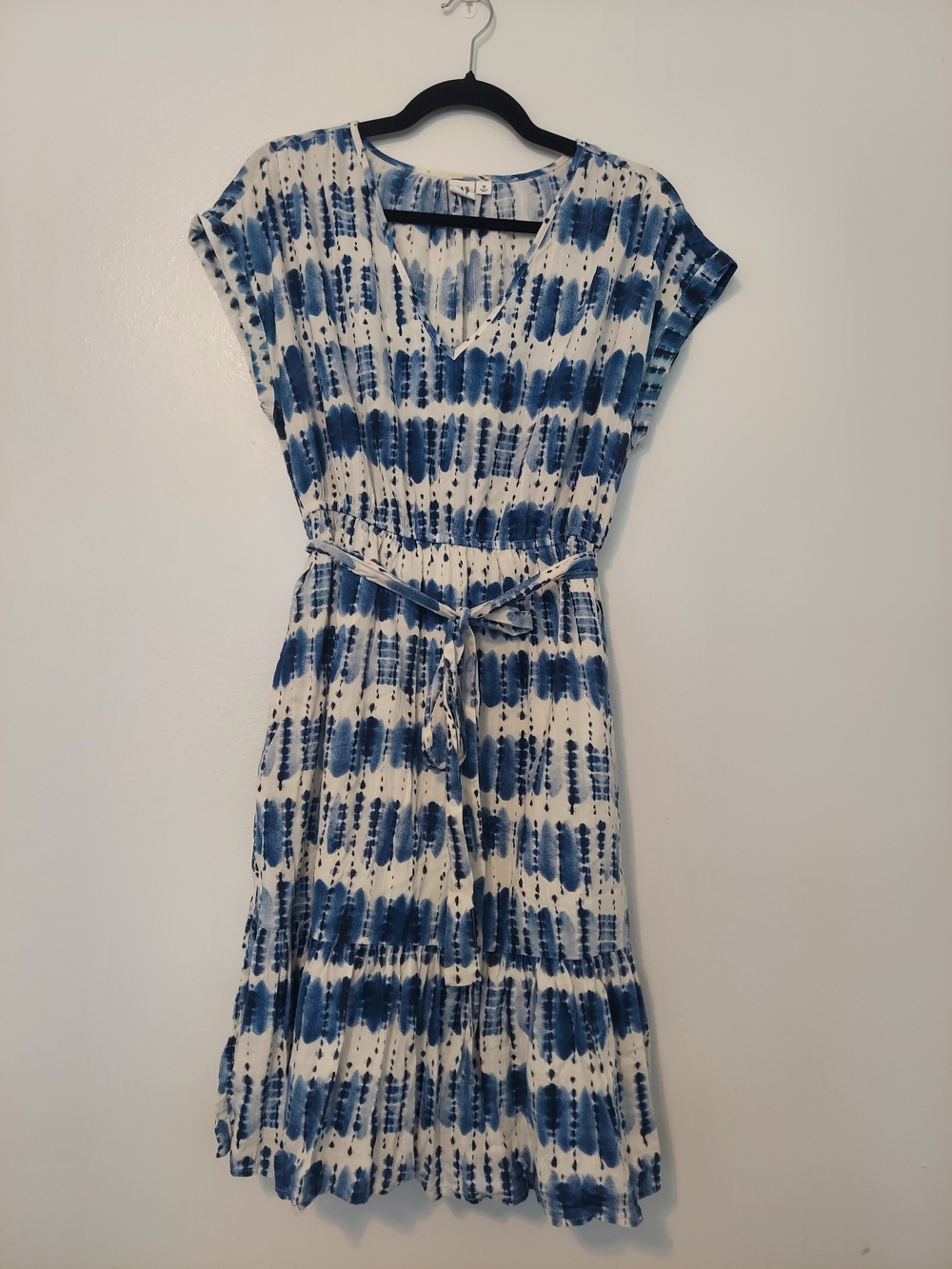 GAP Blue And White Short Sleeve V-Neck Belted Fully Lined Women’s Dress Size M